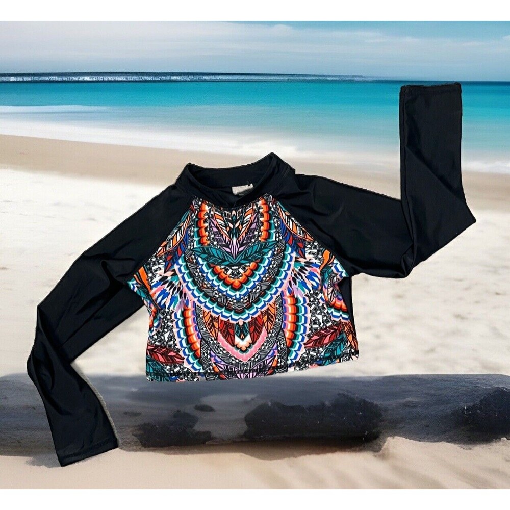 Art Class Swim Top Girls Medium 7 8 Crop Long Sleeve Rash Guard Swimwear Shirt